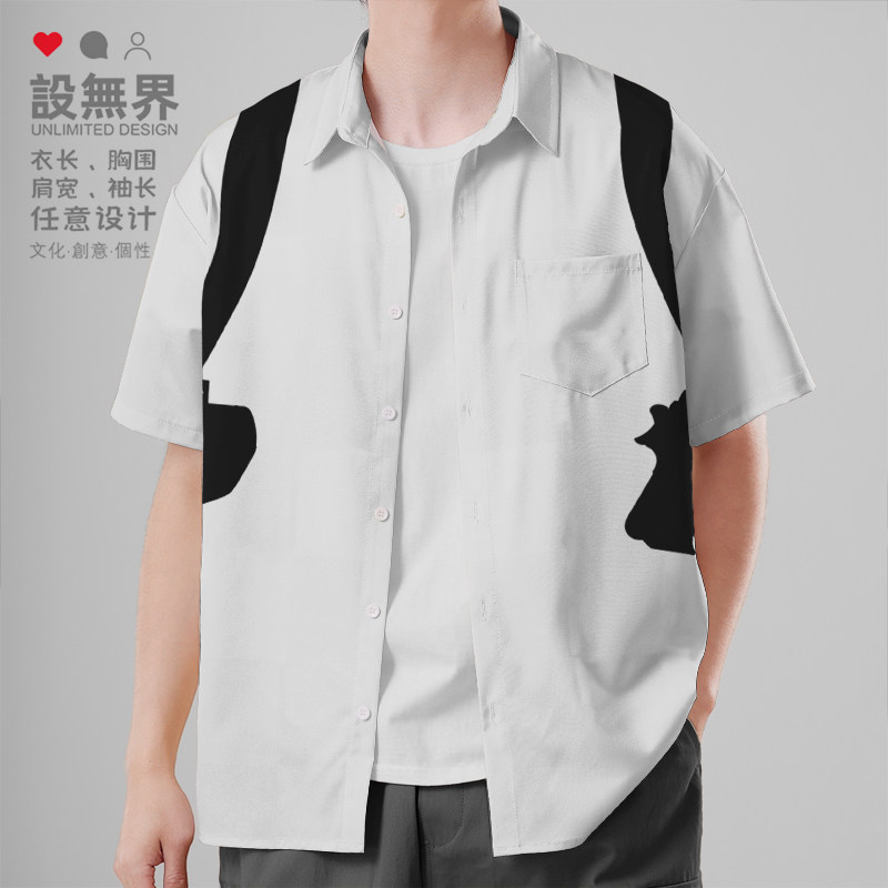 军迷背带手枪潮流酷小众设计感痞帅短袖衬衫男装女装0018设 无界