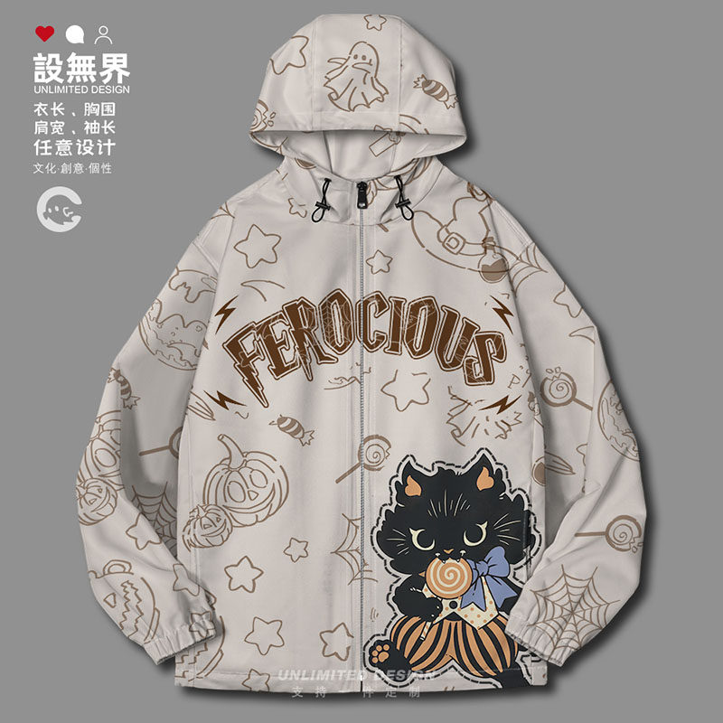 爱吃棒棒糖猫咪万圣节主题卡通夹克棉服男女加厚外套0017设 无界