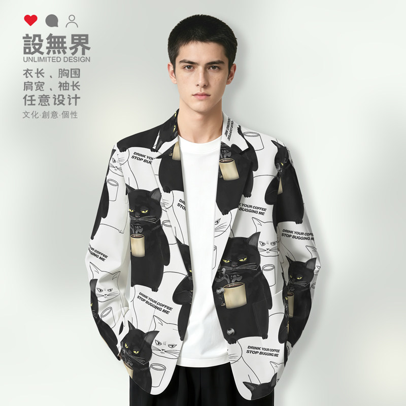 不耐烦腹黑猫咪咖啡趣味西装外套男女小众设计感西服0015设 无界