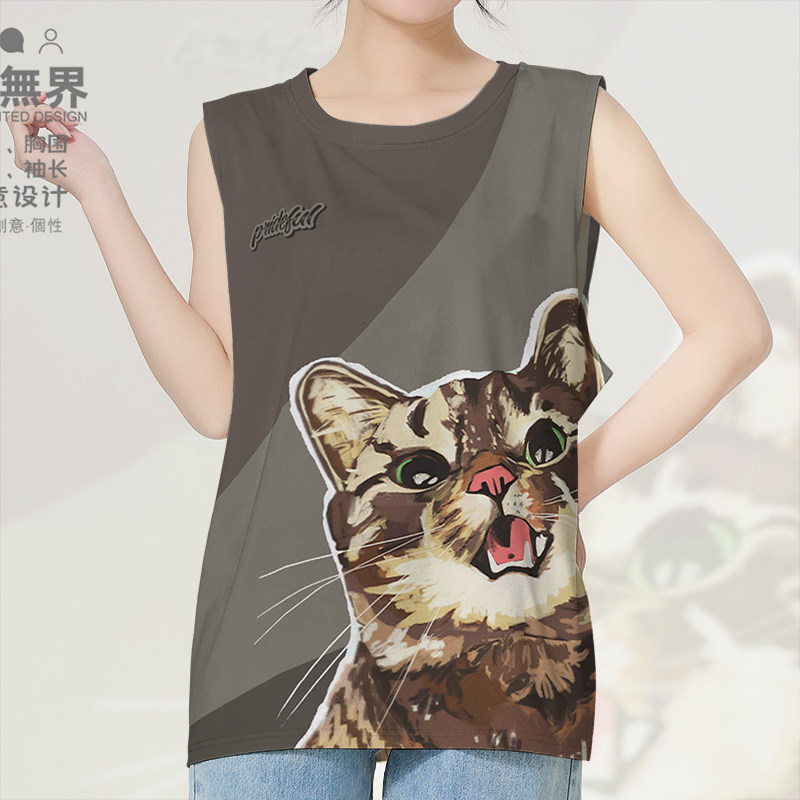 梨花猫玳瑁田园猫咪头像可爱插画拼色大码速干背心男女装设 无界
