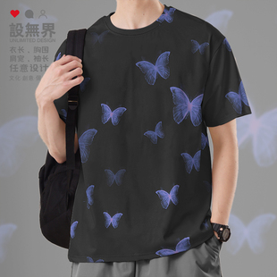 体恤潮设 梦幻蝴蝶灰新中式 女装 速干T恤男装 无界 碎花闪蝶潮流大码