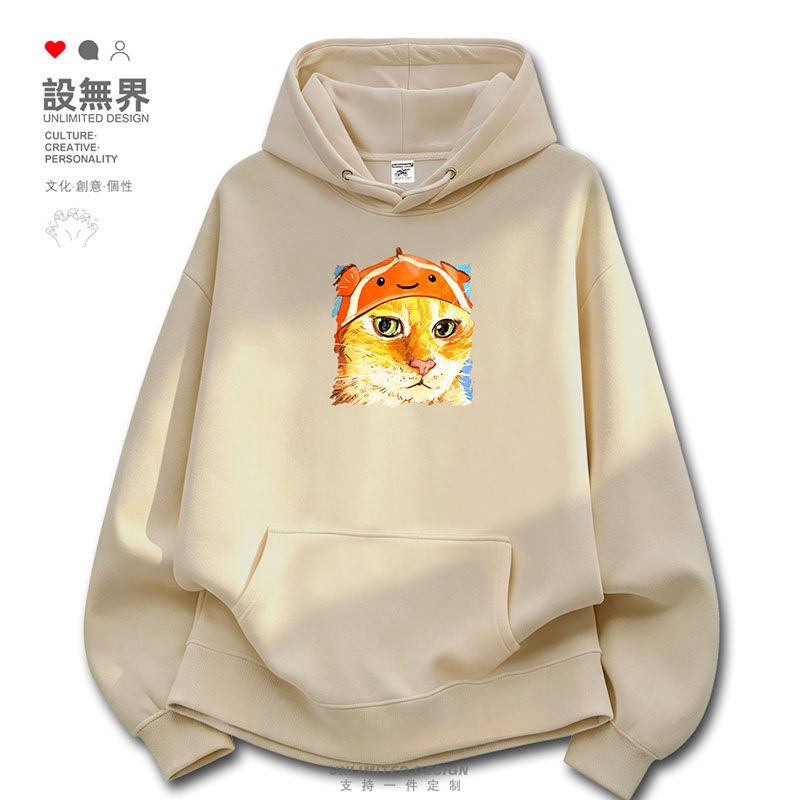 条纹鱼头套猫咪呆萌橘猫大头卫衣图片