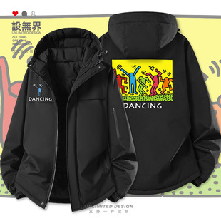 跳舞基思哈林波普艺术手绘涂鸦街头加厚棉服男女棉衣外套设 无界