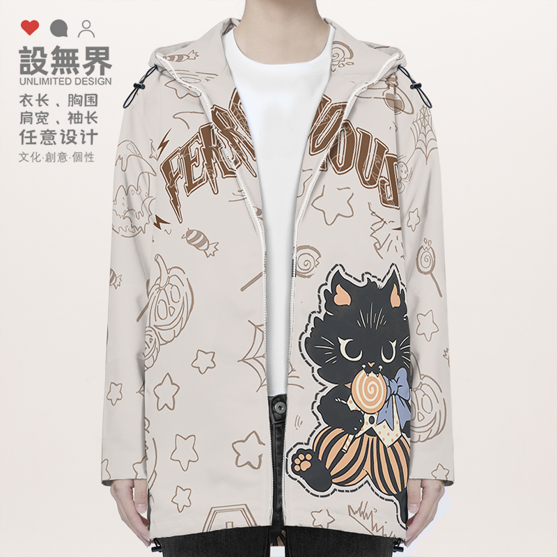 爱吃棒棒糖猫咪万圣节主题卡通夹克棉服男女加厚外套0017设 无界