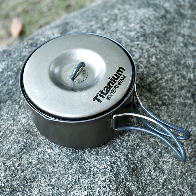 日本Evernew爱玩牛钛制陶瓷树脂涂层锅户外露营便携套锅不易糊锅