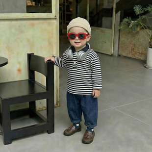 2026新款儿童Polo衫春秋款长袖条纹上衣男童装女童休闲翻领潮服