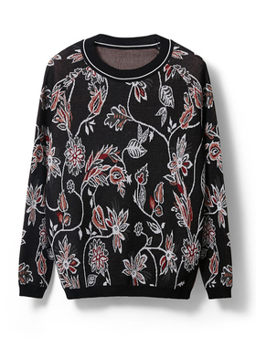 新款女款百搭圆领刺绣时尚印花毛针织衫 - YGAW059