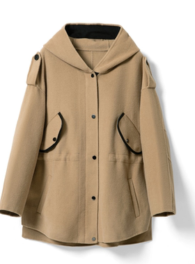 连帽斗篷款短款毛呢外套 - YGAW136