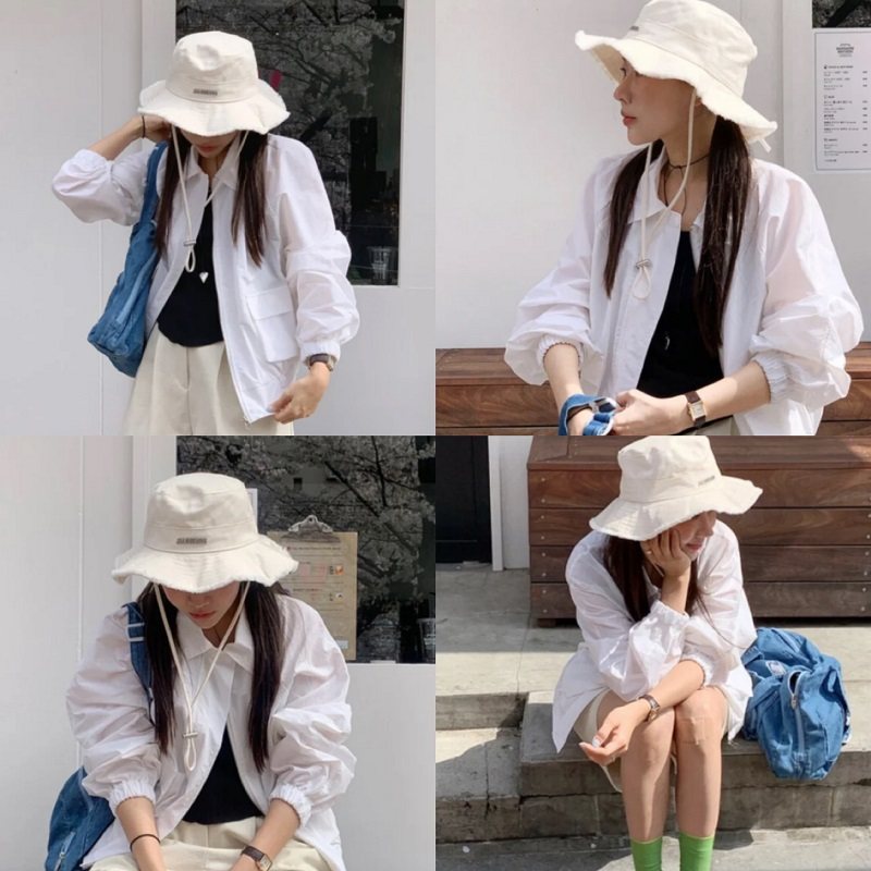 宅女同款JACQUEMUS带毛边遮阳渔夫帽小众设计字母休闲春夏防晒帽