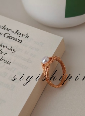 新款开口天然珍珠鸟巢形式高品质简约款玫瑰金s925银开口可调节