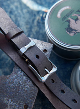 山岩 复古水染头层牛皮皮带男 自然真皮腰带 2.8cm宽不锈钢扣裤带