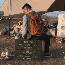 植鞣牛皮 小众户外露营bushcraft 复古二战复刻版 伞兵双肩背包