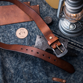 男士 山岩 腰带 头层牛皮 不绣钢扣头 3.8宽 复古植鞣牛皮皮带