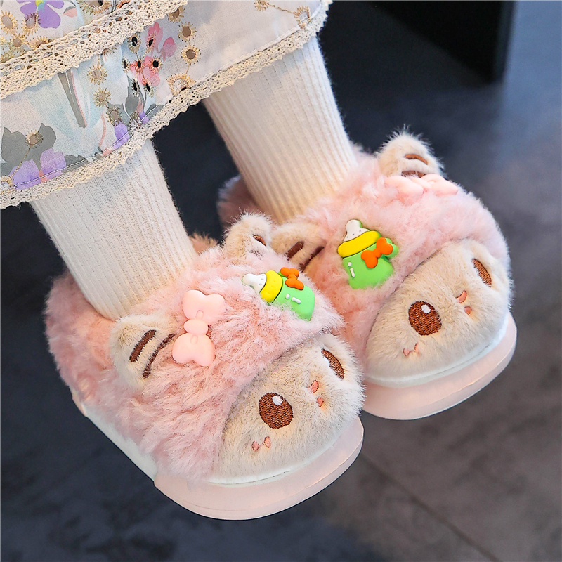 儿童冬季棉拖鞋女童毛毛绒家居室内可爱中小童男宝宝包跟保暖棉鞋
