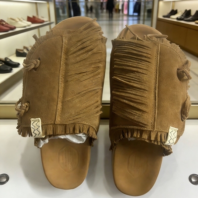 Visvimlaoliu麂皮拼接时尚休闲百搭流苏网红男女拖威史威姆老刘