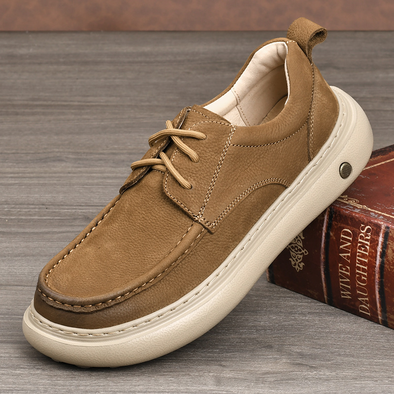 男士休闲牛皮男鞋上线轻便男鞋舒适系带真皮百搭板鞋男士单鞋
