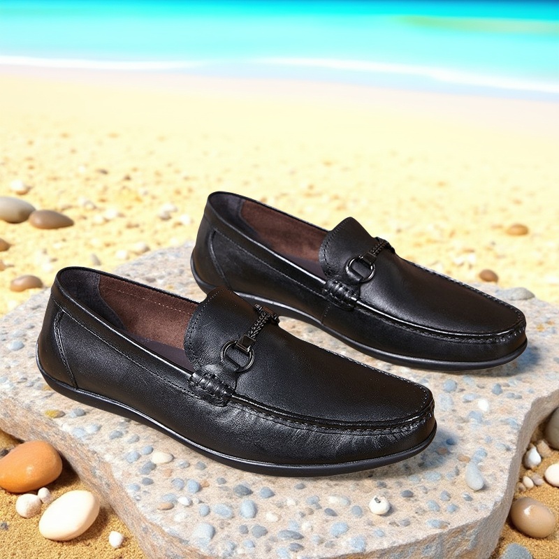 2025新款真皮豆豆鞋舒适透气套脚显瘦男士休闲皮鞋厂家男鞋子