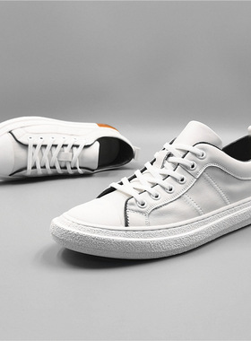 男士春秋款真牛皮板鞋网红百搭潮流休闲鞋男头层牛皮透气平底男鞋