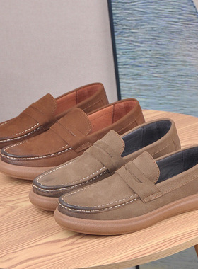 外贸男鞋秋季新款休闲皮鞋男士真皮一脚蹬懒人软底百搭舒适乐福鞋