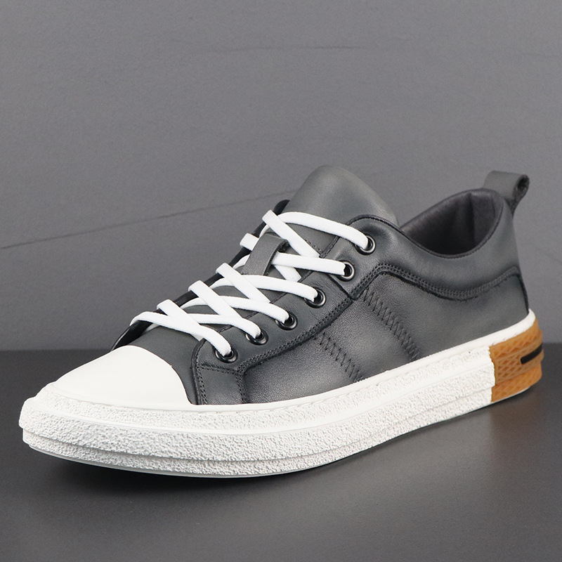 真皮板鞋男潮鞋时尚百搭男鞋头层牛皮透气防臭平跟软底系带休闲鞋