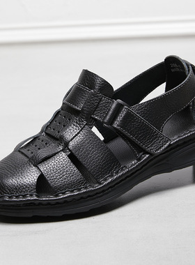 手工缝制真皮男士包头凉鞋2025夏季新款凉爽轻便魔术贴耐穿上线