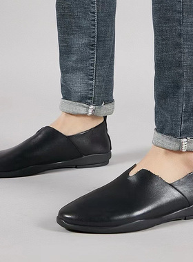 真皮男士单层皮商务休闲皮鞋男透气一脚蹬软底软面轻便驾车鞋爸爸