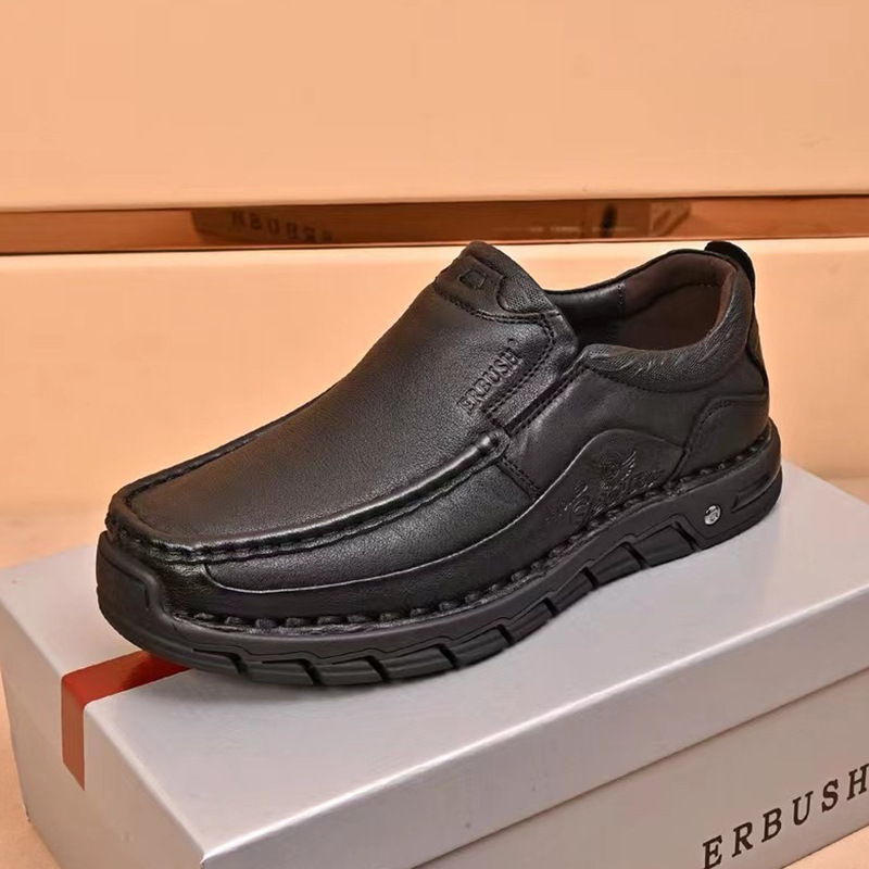 外贸男鞋厚底软底皮鞋男款真皮软皮舒适一脚蹬懒人百搭透气休闲鞋