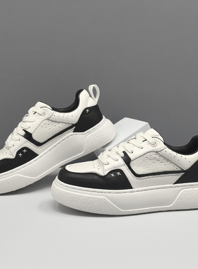 真皮板鞋男款潮流百搭鞋子欧洲站男鞋轻奢小众高端厚底运动休闲鞋