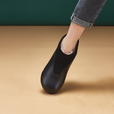 短筒棉鞋女2025年新款冬季加绒加厚女鞋圆头一脚蹬中年妈妈保暖鞋