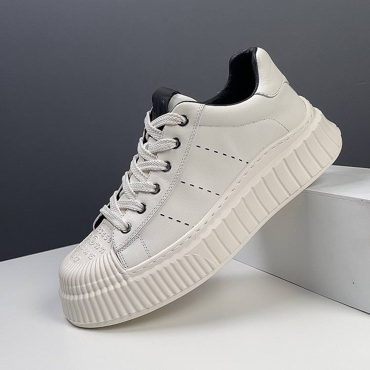 贝壳头板鞋男款小白鞋真皮男士运动休闲鞋港风厚底潮鞋百搭鞋子男