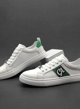 板鞋男款潮鞋夏季镂空透气男生小白鞋男真皮百搭欧洲站男鞋休闲鞋