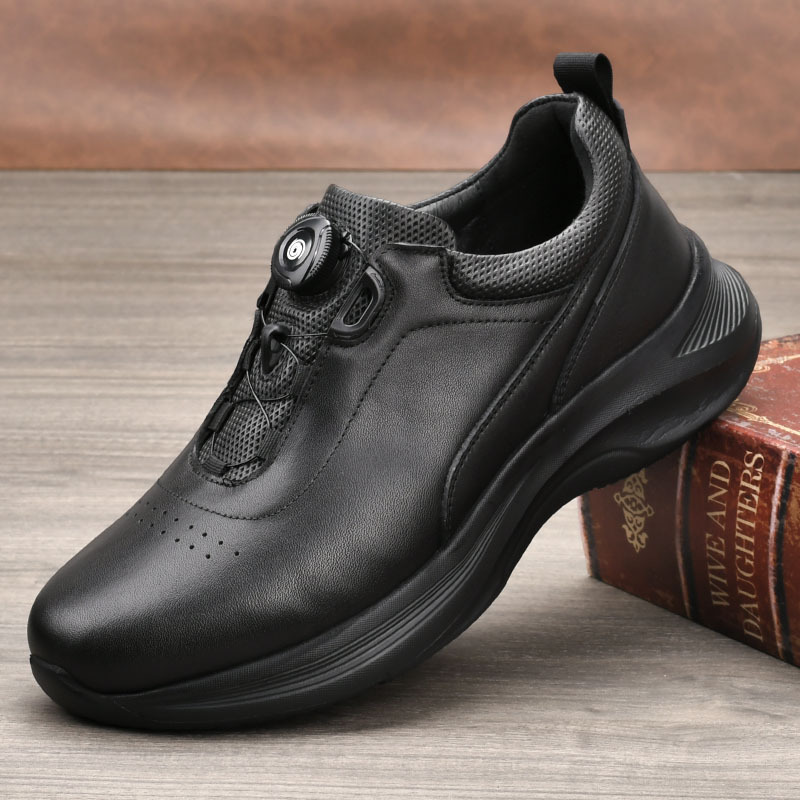 真皮男鞋秋季新款透气头层牛皮轻便厚底旋转纽扣运动鞋子休闲