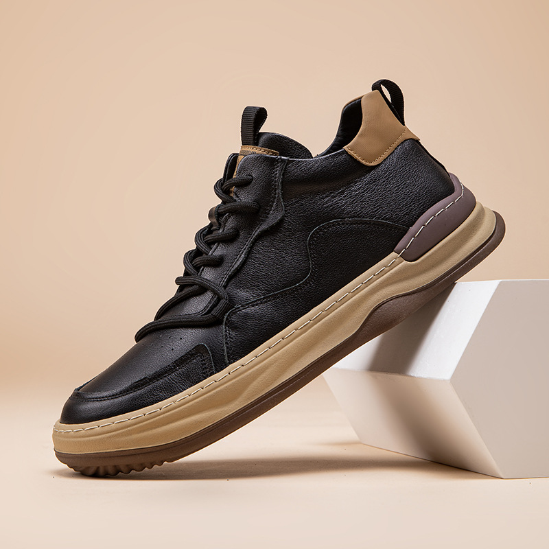 头层牛皮高帮板鞋新款秋季棉鞋男士欧洲站加绒男鞋厚底运动休闲鞋