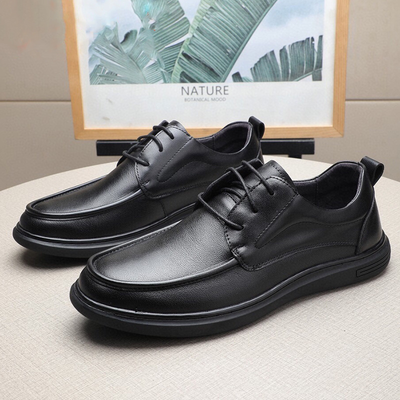 外贸男鞋商务休闲皮鞋透气系带低帮真皮软底软面舒适防滑驾车鞋子
