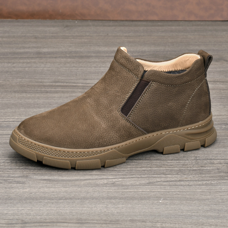 头层牛皮冬季保暖老人棉鞋新款复古厚底休闲一脚蹬爸爸棉皮鞋