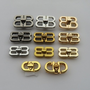 女包五金拧锁扣子配件古银色鎏金色K金色双B形D形扭转扣环纹田字