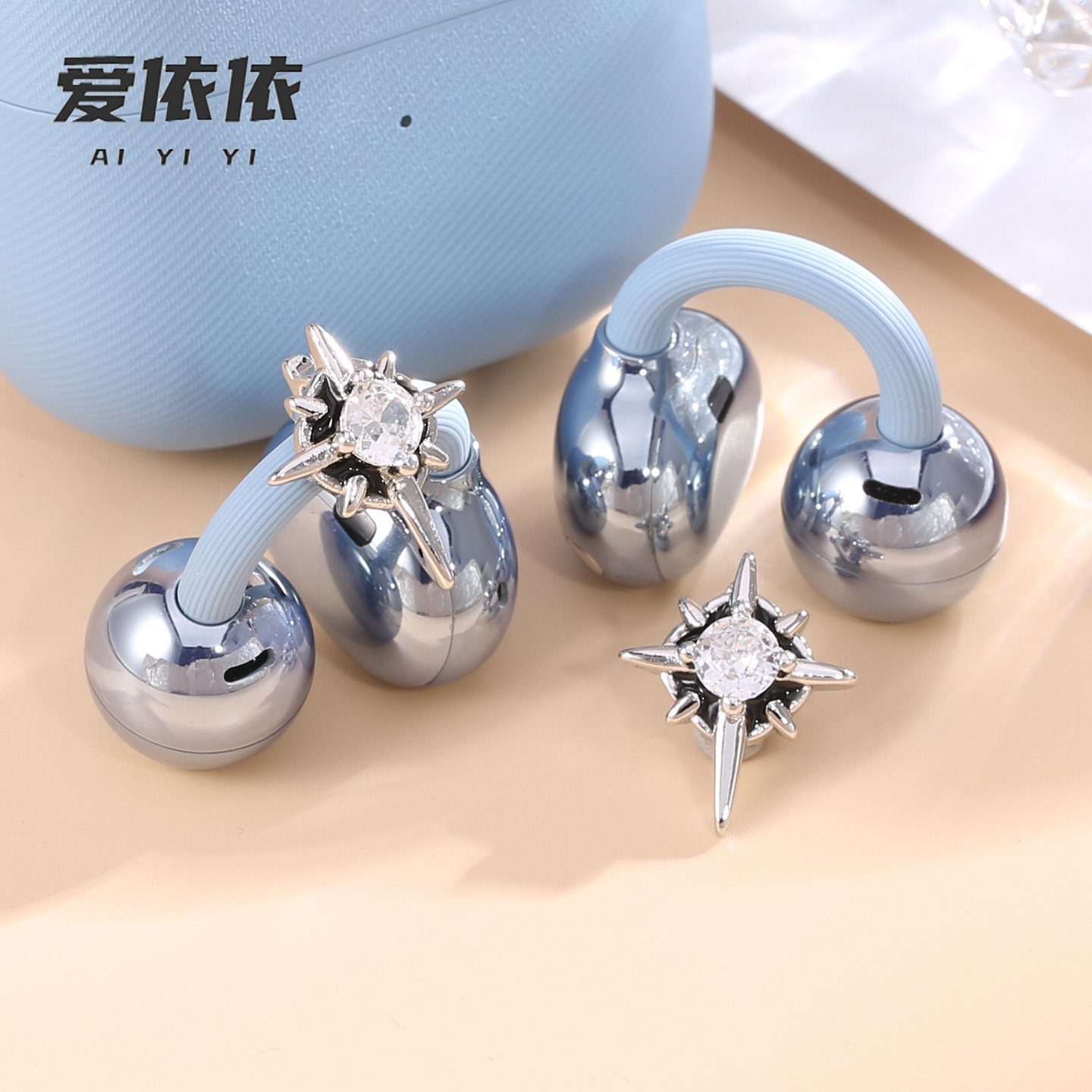 爱依依六芒星耳夹耳机钻扣装饰扣图片