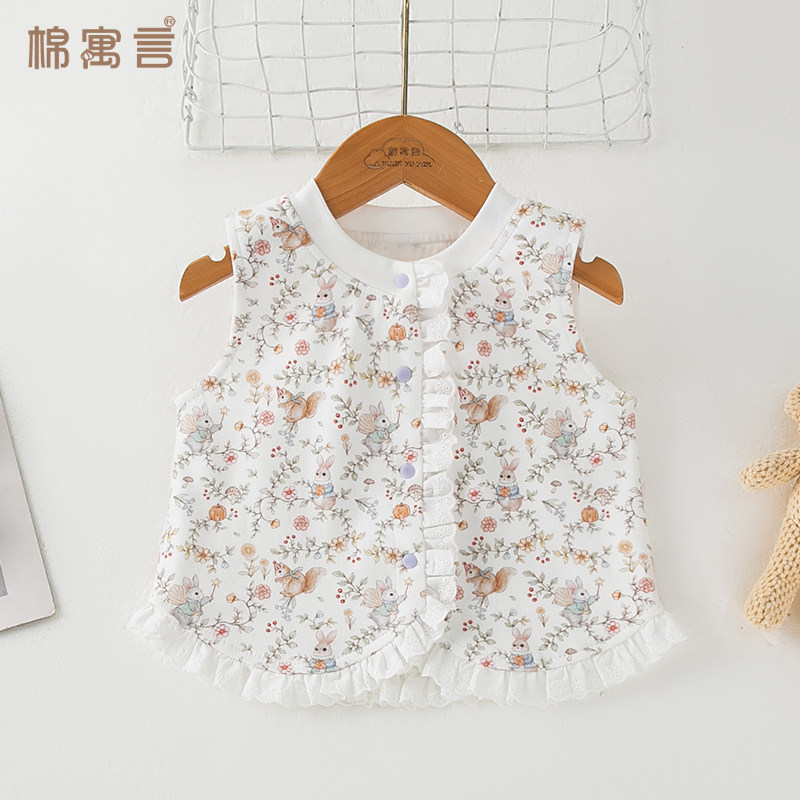 婴儿马甲小月龄春秋季纯棉小孩马夹外穿洋气蕾丝无袖开衫宝宝坎肩