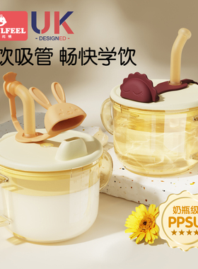 PPSU儿童牛奶杯1-2一3岁以上宝宝喝奶水杯子带刻度直饮吸管杯防摔