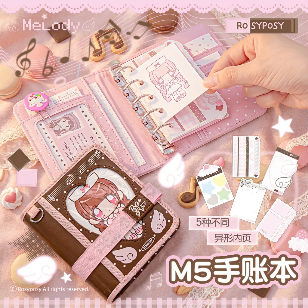 柔设音符皮质m5手账本2026新款笔记本本子高颜值日记本迷你日程本,文具电教/文化用品/商务用品,笔记本/记事本,淘宝优惠券,粉丝福利购,淘宝优惠卷