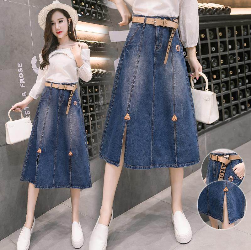 2018新款歐美開叉中長款牛仔半身裙春夏季女a字大擺高腰大碼傘裙在類目 女裝/女士精品, 半身裙中 - 來自Buy2taobao.com提供專業的淘寶代購服務