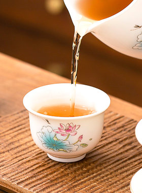 羊脂玉白瓷蜻蜓立荷花主人单杯功夫茶碗家用会客品茗送礼定制logo