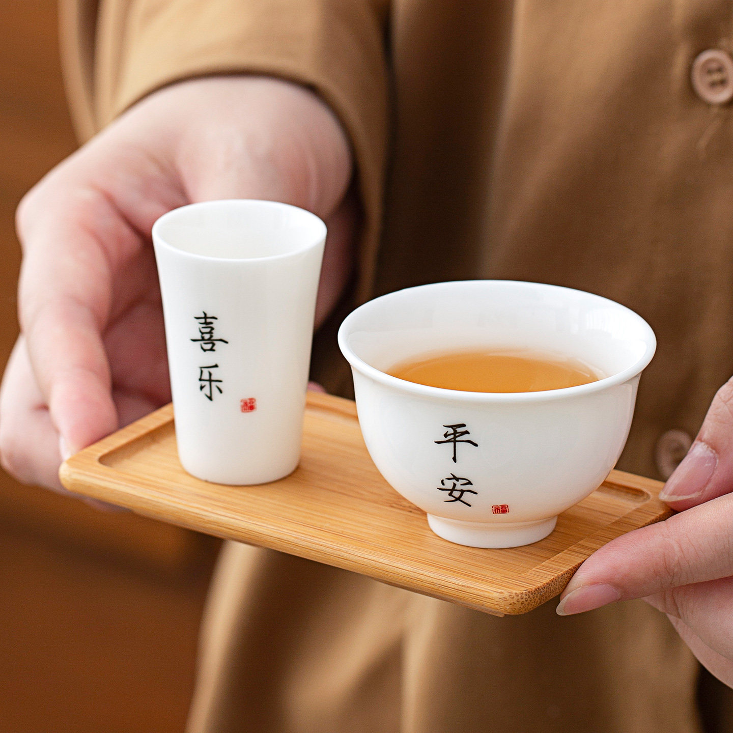 德化白瓷手工闻香杯三件套图片