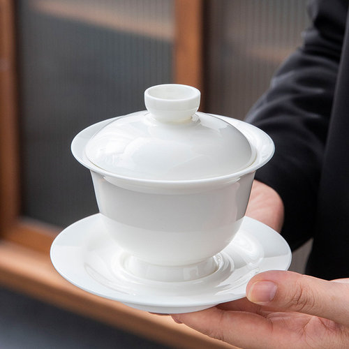 不单典雅羊脂玉德化白瓷个人盖碗
