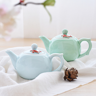 青瓷小鱼茶壶单壶陶瓷功夫茶具冲茶器创意中式 小清新过滤泡茶壶