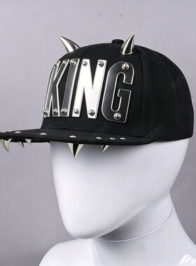 摇滚棒球帽铆钉牛角KING黑色帽