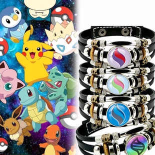 宝可梦z手环Pokemon口袋妖怪皮革手链Mega进化宝石小精灵周边手链