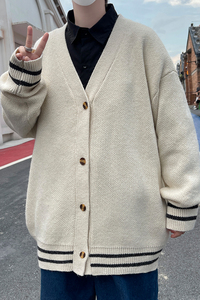 抖音  复古日系慵懒V领针织衫外套男女宽松休闲毛衣MY2201p50图片