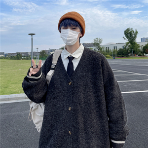 抖音  复古日系慵懒V领针织衫外套男女宽松休闲毛衣MY2201p50图片