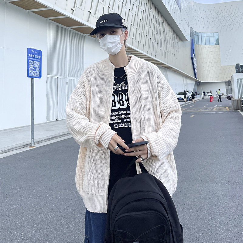 高品质 韩版拉链开衫毛衣高领潮流宽松加厚针织衫外套男MY2207p50图片